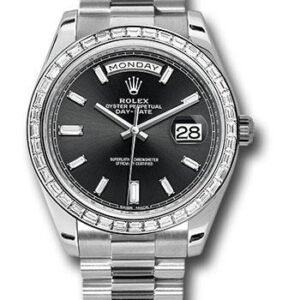 Rolex 950 Platinum Day-Date 40 Watch -  Bezel - Black Baguette Diamond Dial - President Bracelet - 228396TBR bkbdp