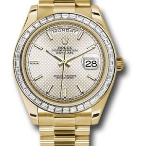 Rolex Yellow Gold Day-Date 40 Watch - Bezel - Silver Diagonal Motif Index Dial - President Bracelet - 228398TBR sdmip