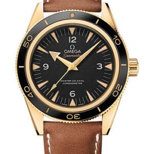 Omega Seamaster 300 Omega Master Co-Axial Watch - 41 mm Yellow Gold Case - Ceramic Bezel - Black Dial - Brown Leather Strap - 233.62.41.21.01.001
