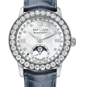 Blancpain Ladybird Quantieme Complet White Gold Diamond Blue Alligator Ladies Watch - 2360 1991A 55A