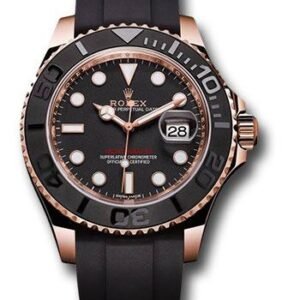 Rolex Everose Gold Yacht-Master 37 Watch - Matt Black Dial - Oysterflex Strap - 268655