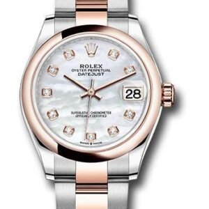 Rolex Steel and Everose Gold Datejust 31 Watch - Domed Bezel - Silver Diamond Dial - Oyster Bracelet - 278241 mdo