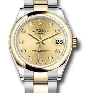 Rolex Steel and Yellow Gold Datejust 31 Watch - Domed Bezel - Champagne Diamond Dial - Oyster Bracelet - 278243 chdo