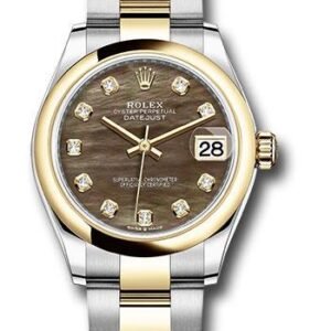 Rolex Steel and Yellow Gold Datejust 31 Watch - Domed Bezel - Dark Mother-of-Pearl Diamond Dial - Oyster Bracelet - 278243 dkmdo