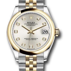Rolex Steel and Yellow Gold Datejust 31 Watch - Domed Bezel - Silver Diamond Dial - Jubilee Bracelet - 278243 sdj