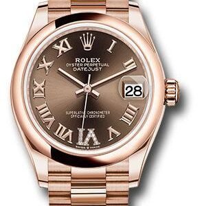 Rolex Everose Gold Datejust 31 Watch - Domed Bezel - Chocolate Diamond Six Dial - President Bracelet - 278245 chodr6p