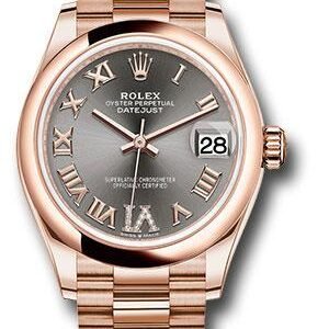 Rolex Everose Gold Datejust 31 Watch - Domed Bezel - Rhodium Diamond Six Dial - President Bracelet - 278245 dkrhdr6p