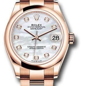 Rolex Everose Gold Datejust 31 Watch - Domed Bezel - Silver Diamond Dial - Oyster Bracelet - 278245 mdo