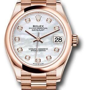 Rolex Everose Gold Datejust 31 Watch - Domed Bezel - Silver Diamond Dial - President Bracelet - 278245 mdp
