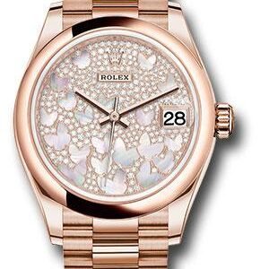 Rolex Everose Gold Datejust 31 Watch - Domed Bezel - Diamond Paved Butterfly Dial - President Bracelet - 278245 pmopbp