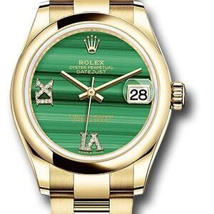 Rolex Yellow Gold Datejust 31 Watch - Domed Bezel - Malachite Diamond Six and Nine Dial - Oyster Bracelet - 278248 madr69o