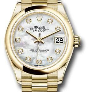 Rolex Yellow Gold Datejust 31 Watch - Domed Bezel - Mother-of-Pearl Diamond Dial - President Bracelet - 278248 mdp