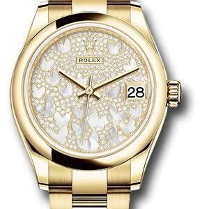 Rolex Yellow Gold Datejust 31 Watch - Domed Bezel - Paved Mother-of-Pearl Butterfly Dial - Oyster Bracelet - 278248 pmopbo