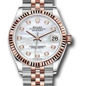 Rolex Steel and Everose Gold Datejust 31 Watch - Fluted Bezel - Silver Diamond Dial - Jubilee Bracelet - 278271 mdj