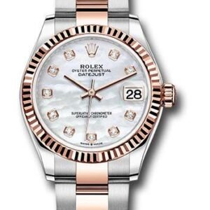 Rolex Steel and Everose Gold Datejust 31 Watch - Fluted Bezel - Silver Diamond Dial - Oyster Bracelet - 278271 mdo