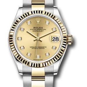 Rolex Steel and Yellow Gold Datejust 31 Watch - Fluted Bezel - Champagne Diamond Dial - Oyster Bracelet - 278273 chdo