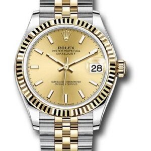 Rolex Steel and Yellow Gold Datejust 31 Watch - Fluted Bezel - Champagne Index Dial - Jubilee Bracelet - 278273 chij