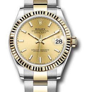 Rolex Steel and Yellow Gold Datejust 31 Watch - Fluted Bezel - Champagne Index Dial - Oyster Bracelet - 278273 chio