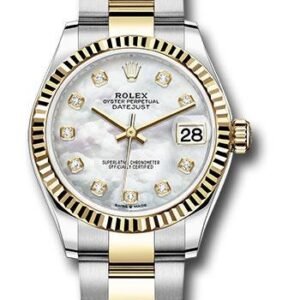 Rolex Steel and Yellow Gold Datejust 31 Watch - Fluted Bezel - Mother-of-Pearl Diamond Dial - Oyster Bracelet - 278273 mdo