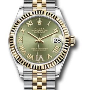 Rolex Steel and Yellow Gold Datejust 31 Watch - Fluted Bezel - Olive Green Diamond Roman Six Dial - Jubilee Bracelet - 278273 ogdr6j