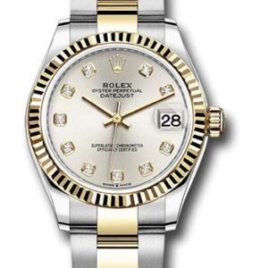 Rolex Steel and Yellow Gold Datejust 31 Watch - Fluted Bezel - Silver Diamond Dial - Oyster Bracelet - 278273 sdo