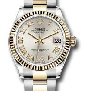 Rolex Steel and Yellow Gold Datejust 31 Watch - Fluted Bezel - Silver Diamond Roman Six Dial - Oyster Bracelet - 278273 sdr6o