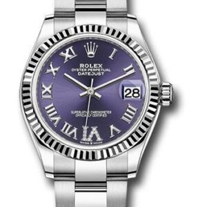 Rolex Steel and White Gold Datejust 31 Watch - Fluted Bezel - Aubergine Roman Diamond 6 Dial - Oyster Bracelet - 278274 aubdr6o