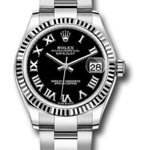 Rolex Steel and White Gold Datejust 31 Watch - Fluted Bezel - Black Roman Dial - Oyster Bracelet - 278274 bkro