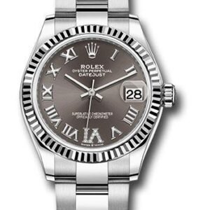 Rolex Steel and White Gold Datejust 31 Watch - Fluted Bezel - Dark Grey Roman Diamond 6 Dial - Oyster Bracelet - 278274 dkgdr6o