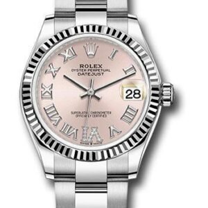 Rolex Steel and White Gold Datejust 31 Watch - Fluted Bezel - Pink Roman Diamond 6 Dial - Oyster Bracelet - 278274 pdr6o