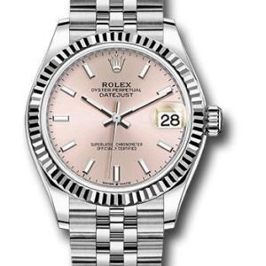 Rolex Steel and White Gold Datejust 31 Watch - Fluted Bezel - Pink Index Dial - Jubilee Bracelet - 278274 pij