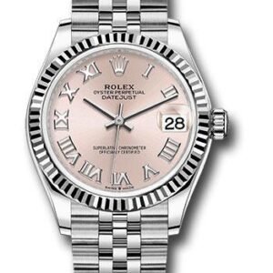 Rolex Steel and White Gold Datejust 31 Watch - Fluted Bezel - Pink Roman Dial - Jubilee Bracelet - 278274 prj