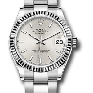 Rolex Steel and White Gold Datejust 31 Watch - Fluted Bezel - Silver Index Dial - Oyster Bracelet - 278274 sio