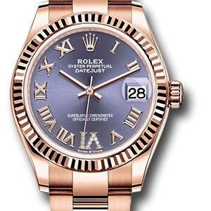 Rolex Everose Gold Datejust 31 Watch - Fluted Bezel - Aubergine Diamond Six Dial - Oyster Bracelet - 278275 aubdr6o