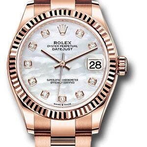 Rolex Everose Gold Datejust 31 Watch - Fluted Bezel - Silver Diamond Dial - Oyster Bracelet - 278275 mdo