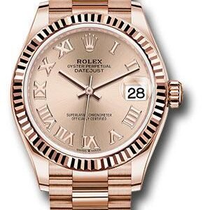 Rolex Everose Gold Datejust 31 Watch - Fluted Bezel - Rose Roman Dial - President Bracelet - 278275 rsrp