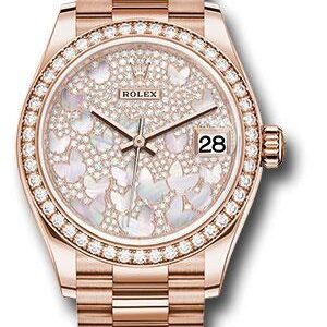 Rolex Everose Gold Datejust 31 Watch - Diamond Bezel - Diamond Paved Butterfly Dial - President Bracelet - 278285RBR pmopbp