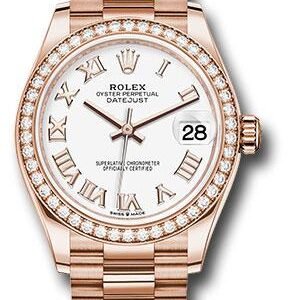 Rolex Everose Gold Datejust 31 Watch - Diamond Bezel - White Roman Dial - President Bracelet - 278285RBR wrp