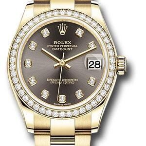 Rolex Yellow Gold Datejust 31 Watch - Diamond Bezel - Dark Grey Diamond Dial - Oyster Bracelet - 278288RBR dkgdo