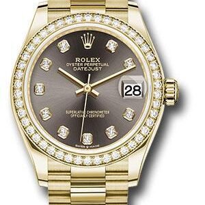 Rolex Yellow Gold Datejust 31 Watch - Diamond Bezel - Dark Grey Diamond Dial - President Bracelet - 278288RBR dkgdp