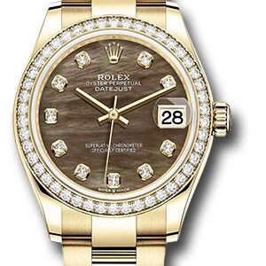 Rolex Yellow Gold Datejust 31 Watch - Diamond Bezel - Dark Mother-of-Pearl Diamond Dial - Oyster Bracelet - 278288RBR dkmdo