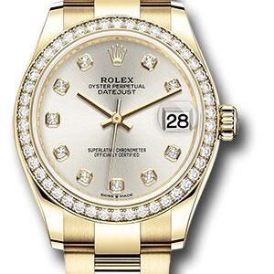 Rolex Yellow Gold Datejust 31 Watch - Diamond Bezel - Silver Diamond Dial - Oyster Bracelet - 278288RBR sdo