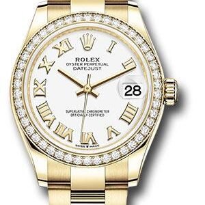 Rolex Yellow Gold Datejust 31 Watch - Diamond Bezel - White Roman Dial - Oyster Bracelet - 278288RBR wro