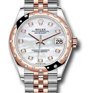 Rolex Steel and Everose Gold Datejust 31 Watch - 24 Diamond Bezel - Silver Diamond Dial - Jubilee Bracelet - 278341RBR mdj