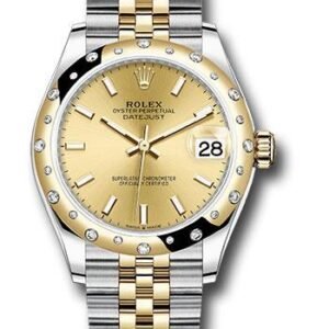 Rolex Steel and Yellow Gold Datejust 31 Watch - Domed Diamond Bezel - Champagne Index Dial - Jubilee Bracelet - 278343 chij