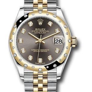 Rolex Steel and Yellow Gold Datejust 31 Watch - Domed Diamond Bezel - Dark Grey Diamond Dial - Jubilee Bracelet - 278343 dkgdj