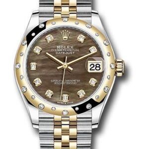 Rolex Steel and Yellow Gold Datejust 31 Watch - Domed Diamond Bezel - Dark Mother-of-Pearl Diamond Dial - Jubilee Bracelet - 278343 dkmdj