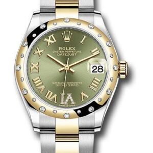 Rolex Steel and Yellow Gold Datejust 31 Watch - Domed Diamond Bezel - Olive Green Diamond Roman Six Dial - Oyster Bracelet - 278343 ogdr6o