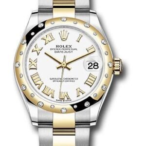 Rolex Steel and Yellow Gold Datejust 31 Watch - Domed Diamond Bezel - White Roman Dial - Oyster Bracelet - 278343 wro