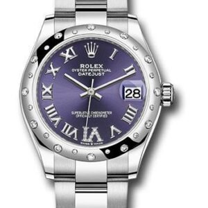 Rolex Steel and White Gold Datejust 31 Watch - Domed 24 Diamond Bezel - Aubergine Roman Diamond 6 Dial - Oyster Bracelet - 2020 Release - 278344RBR aubdr6o